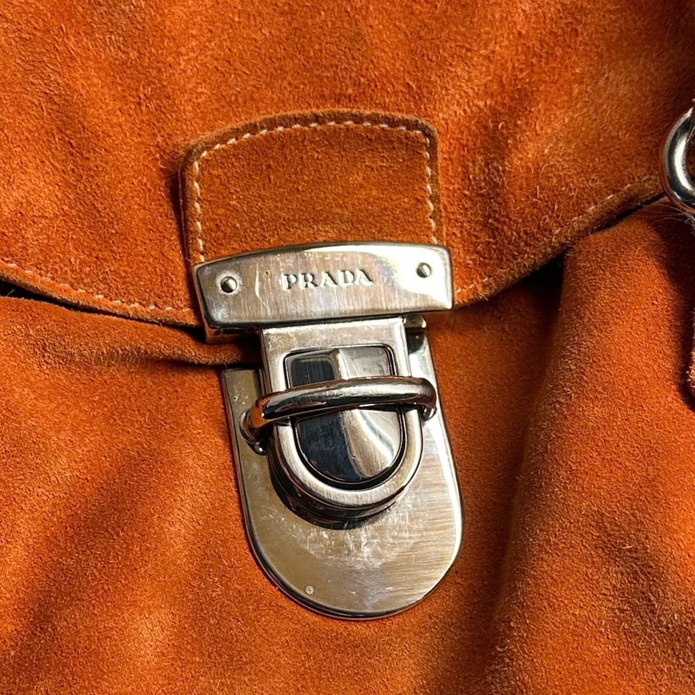 Prada Vibrant Orange Suede Shoulder Bag Vintage - Picture 5 of 12